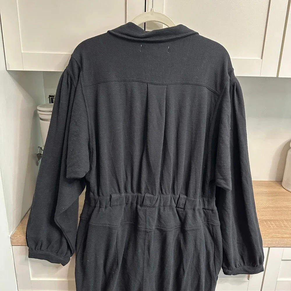 Free People Beach Faye Jumpsuit Womens L Black Long Sleeve Utility Relaxed Boho - Picture 14 of 16